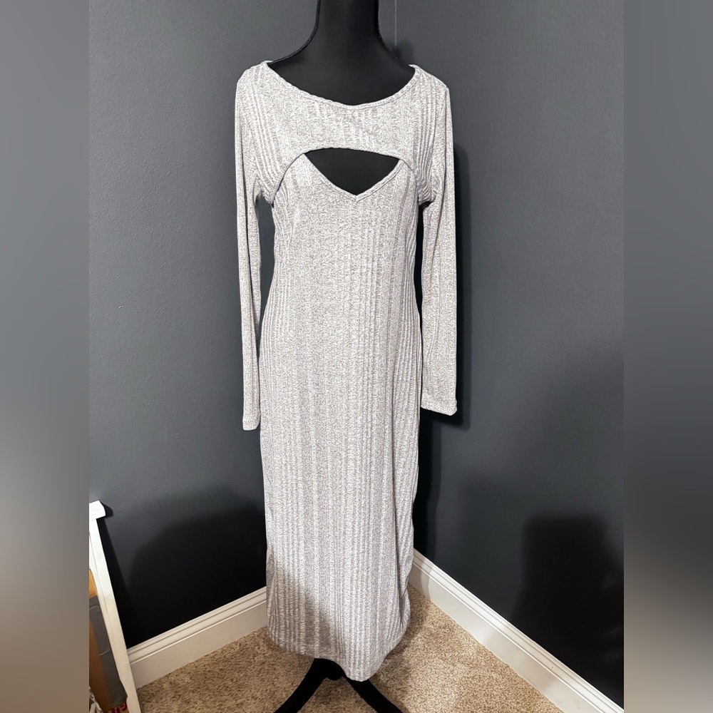Chic Long Sleeve Gray Sweater Dress